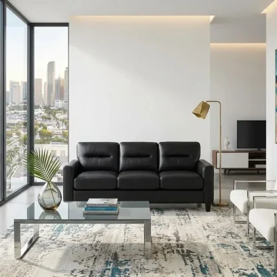 Scotland Black Leatherette Sofa