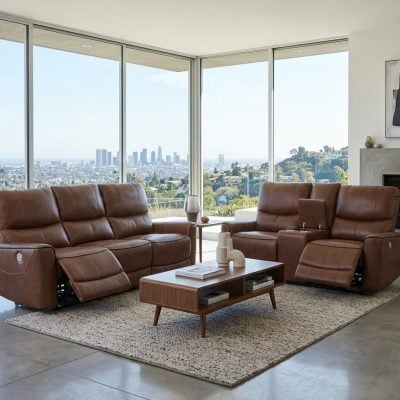 Greenfield Brown Leather Reclining Sofa