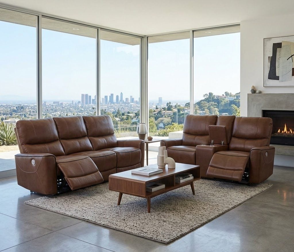 Greenfield Brown Leather Reclining Sofa