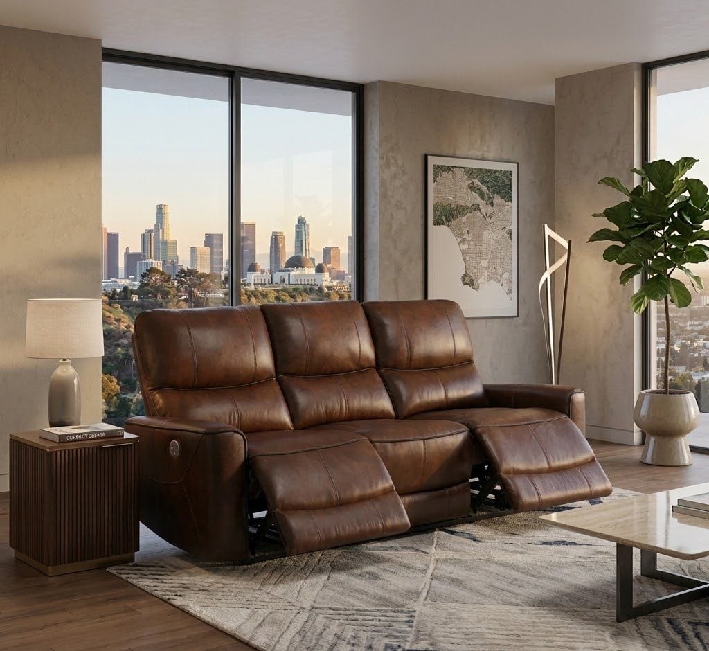 Greenfield Brown Leather Reclining Sofa