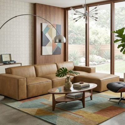 Restore Brown Leather Modular Sofa and ottoman