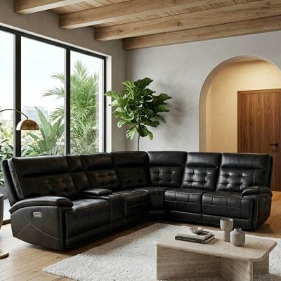 Hewitt Top Grain Black Leather Reclining Sofa