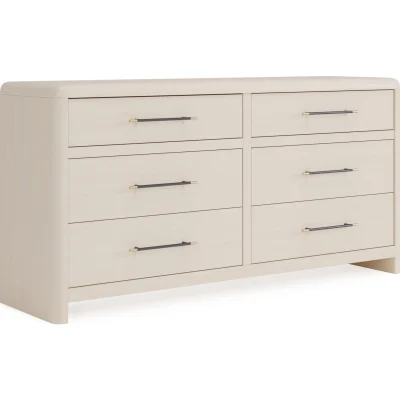 Wallen 6 Drawer Sand White Dresser With Gold Tip Handles