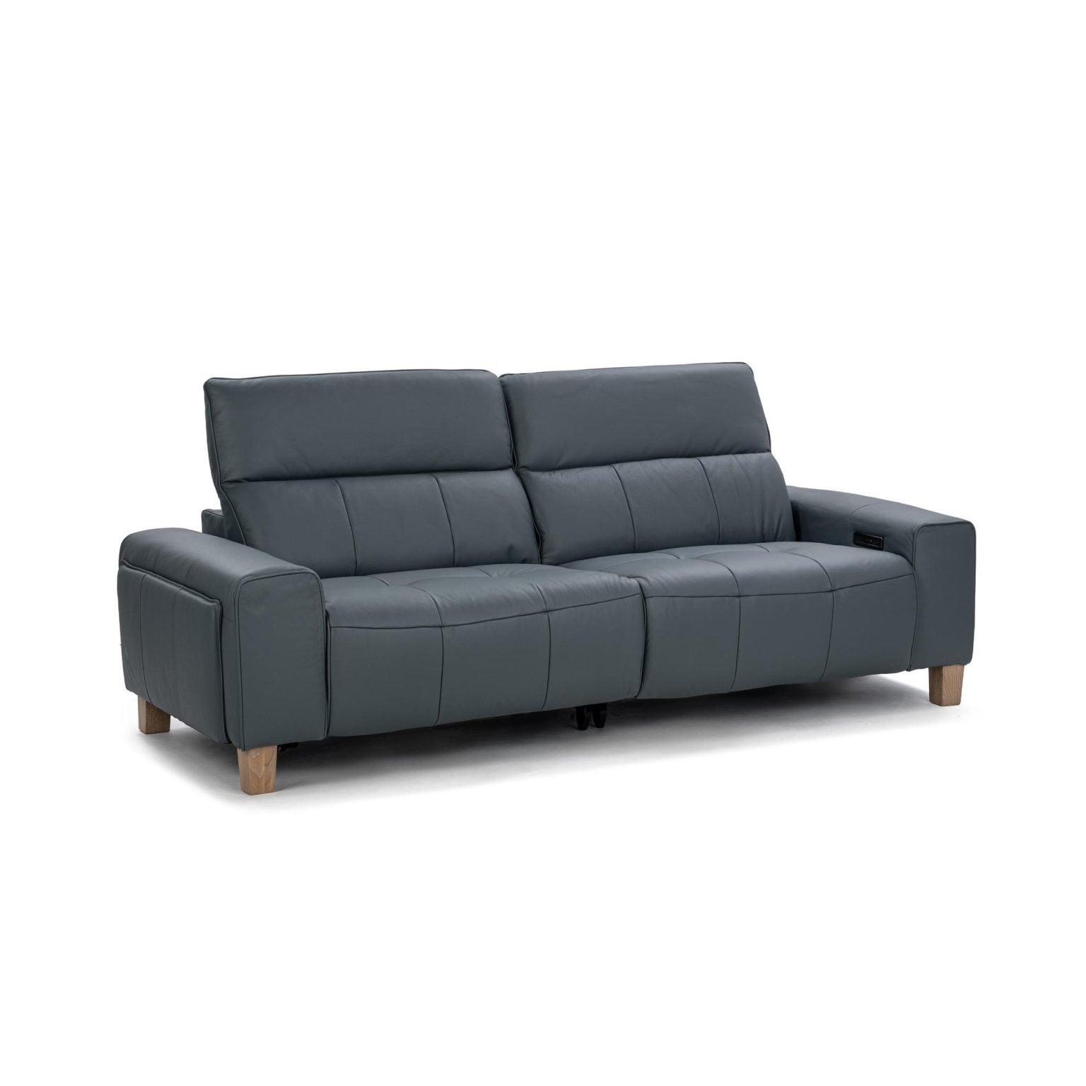 Alea Top Grain Blue Leather Dual Recliner Sofa
