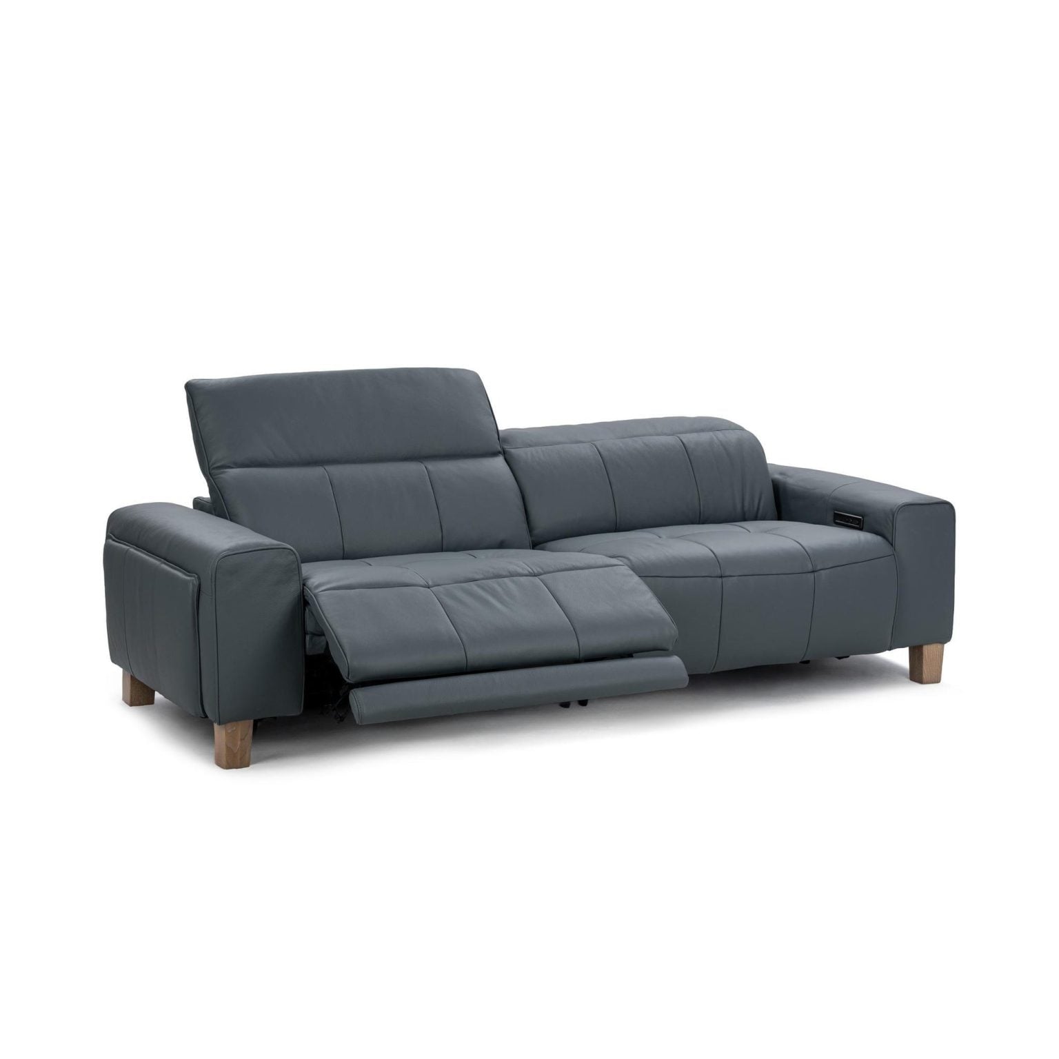 Alea Top Grain Blue Leather Dual Recliner Sofa