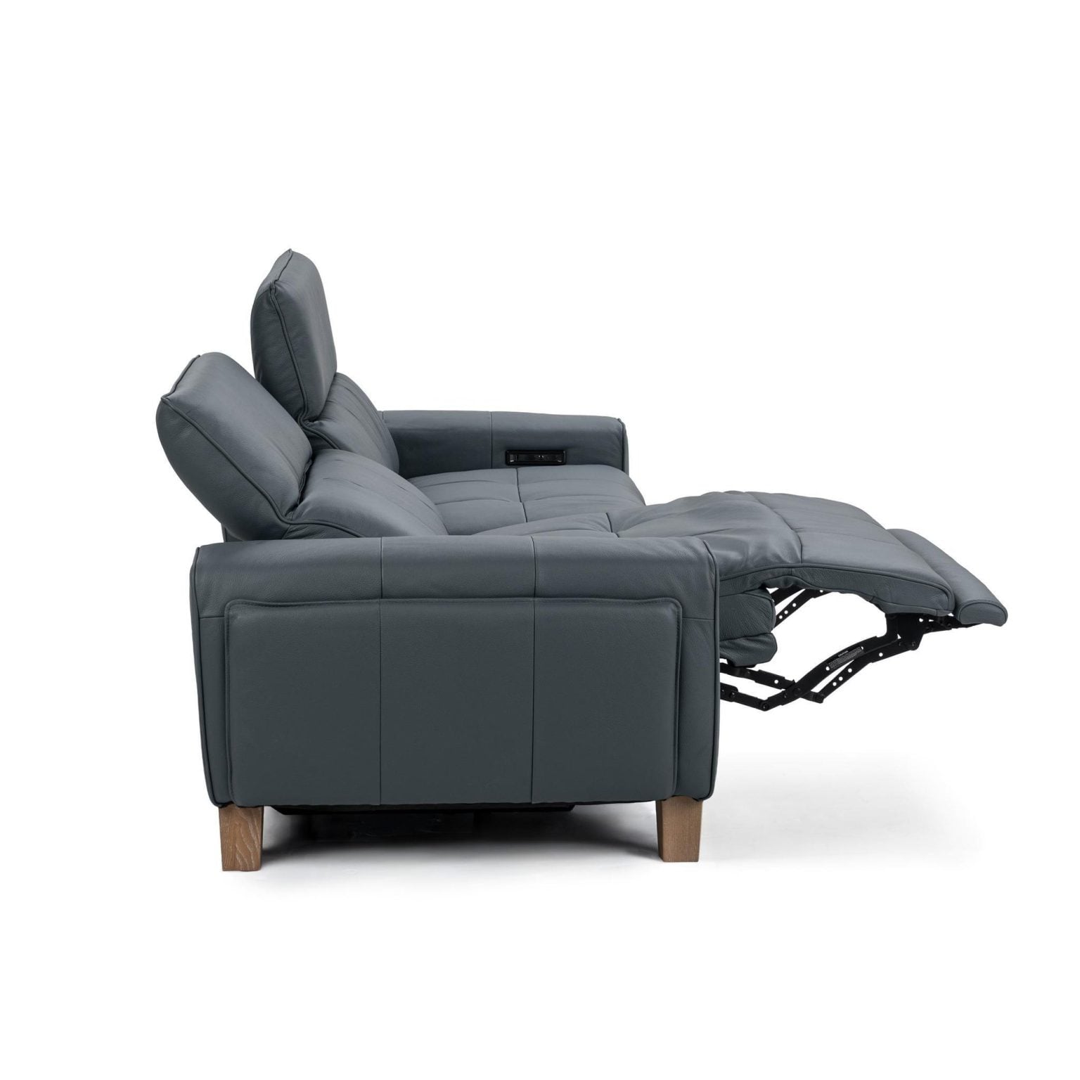 Alea Top Grain Blue Leather Dual Recliner Sofa