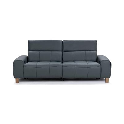 Alea Top Grain Blue Leather Dual Recliner Sofa