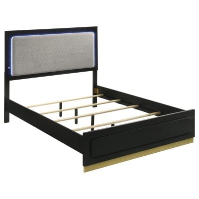 Caraway Black Wood Bed With LED