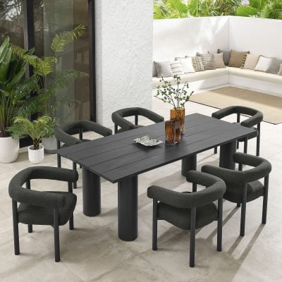 Nautica Grey 7 Piece Outdoor Table Set with Table and Chairs in Charcoal