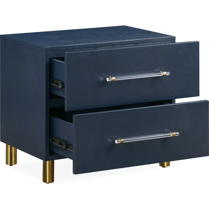 Argento Two Drawer USB Charging Nightstand in Navy Blue and Burnished Brass - Image 4