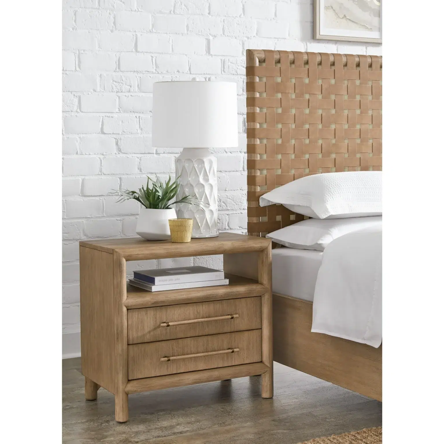 Dorsey Two Drawer USB Charging Light Wood Nightstand