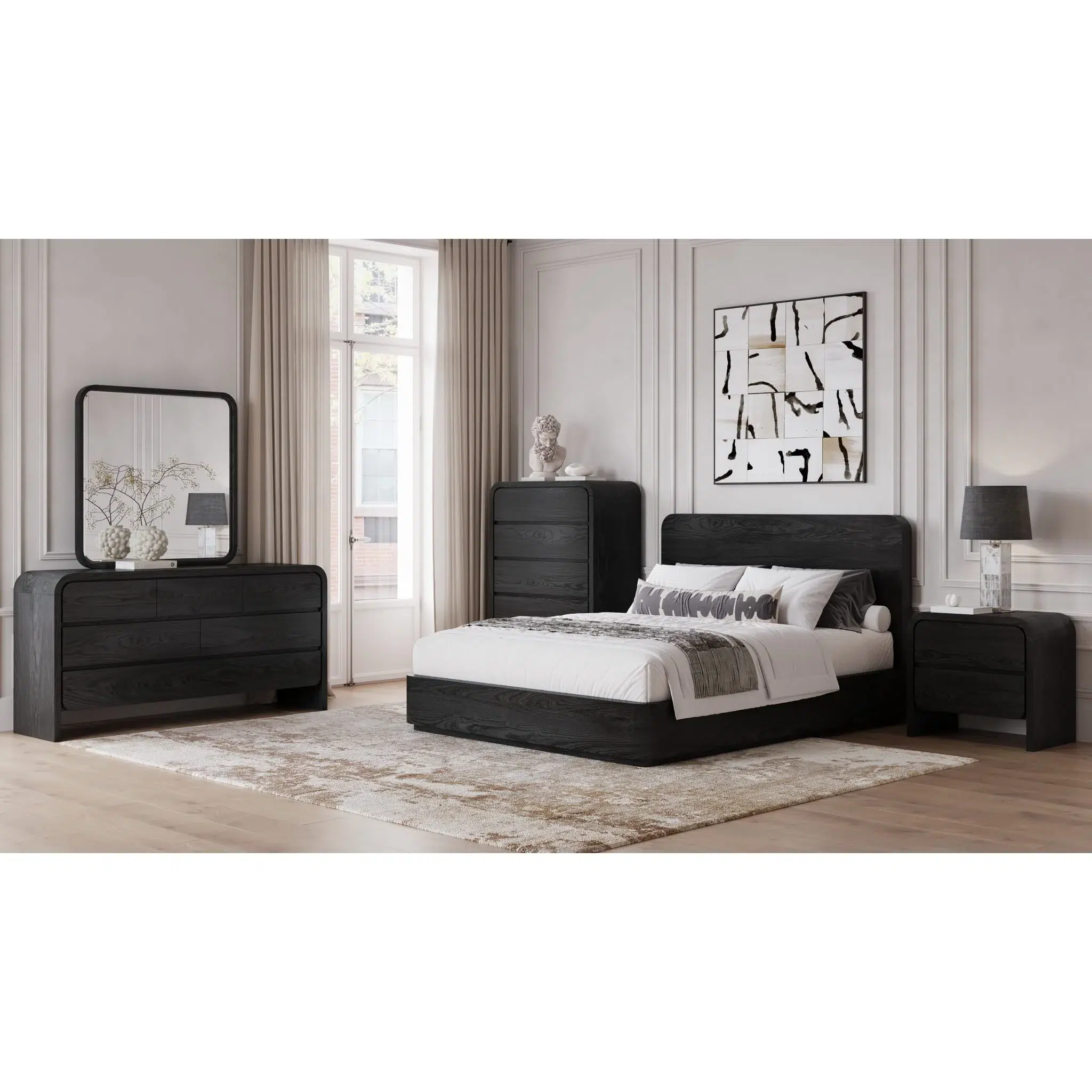 Elora Jet Black Round Wood Platform Bed - Image 5