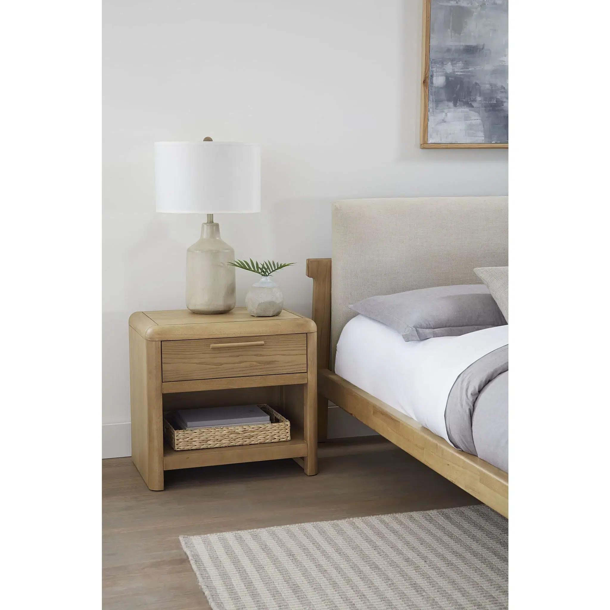 Furano One Drawer One Shelf Ash Wood Nightstand