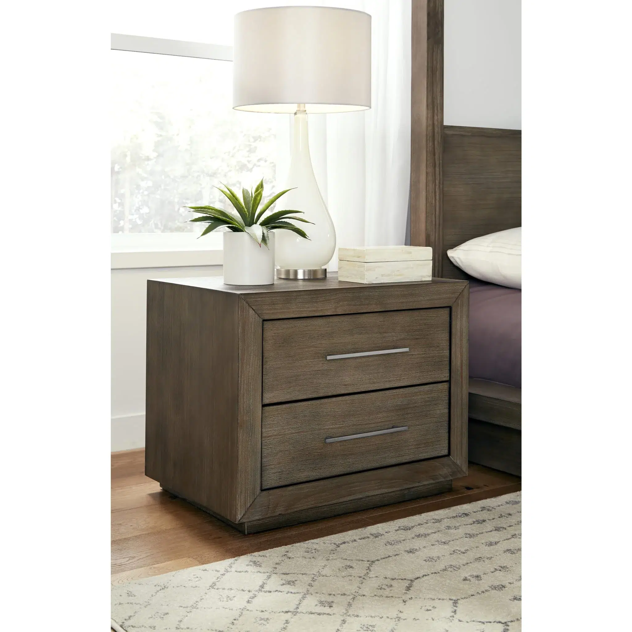 Melbourne Two Drawer Nightstand With USB in Dark Pine Wood
