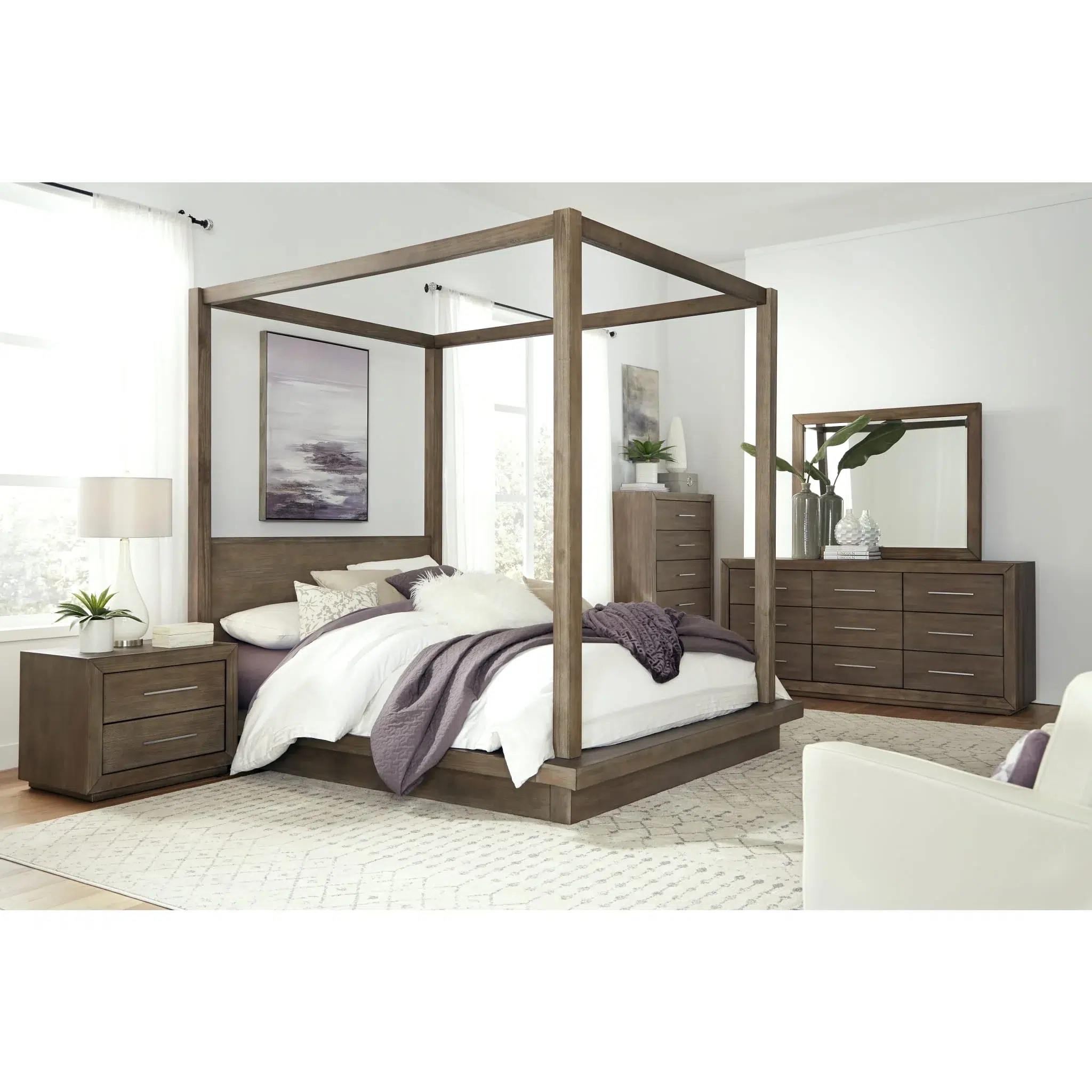 Melbourne Wood Canopy Bed in Dark Pine Wood - Image 2