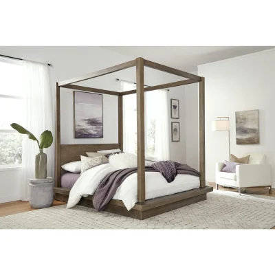 Melbourne Wood Canopy Bed in Dark Pine Wood