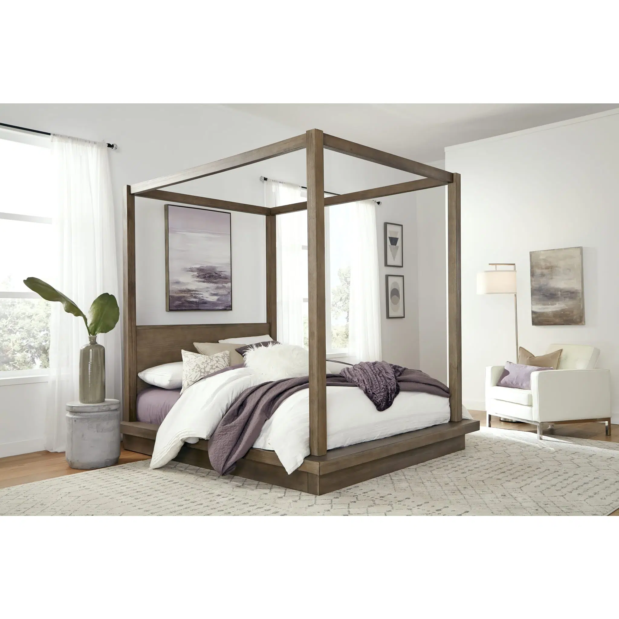 Melbourne Wood Canopy Bed in Dark Pine Wood