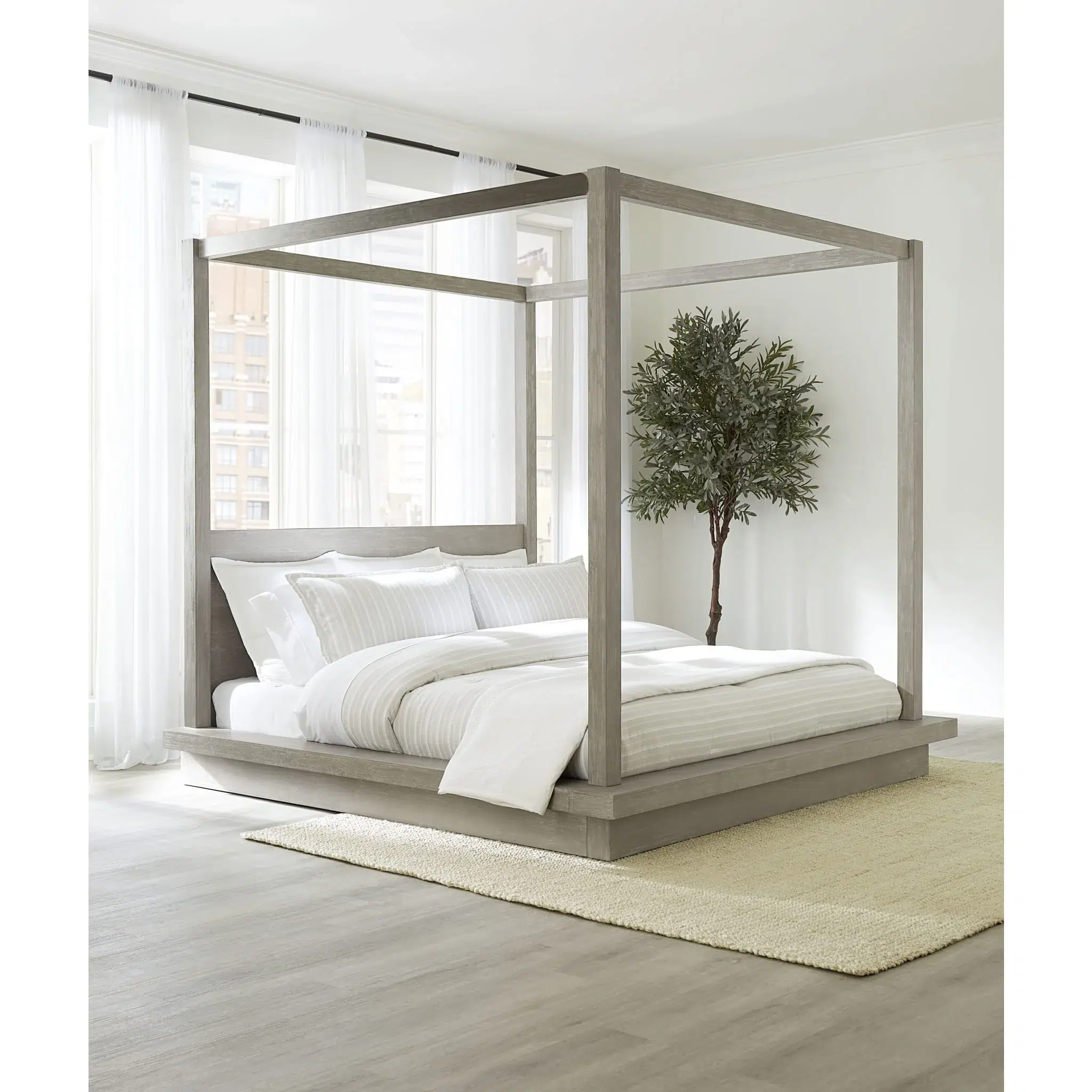 Melbourne Light Gray Wood Canopy Bed