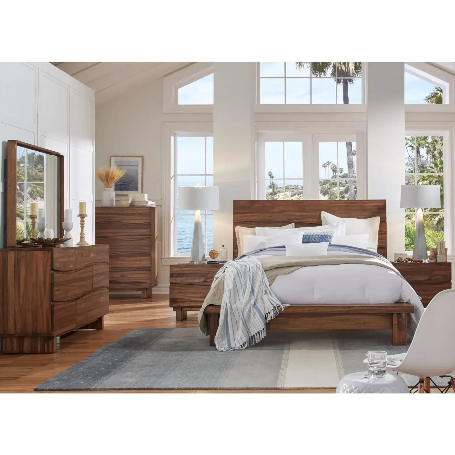 Alternative view of Ocean Natural Wood Nightstand Wave Pattern