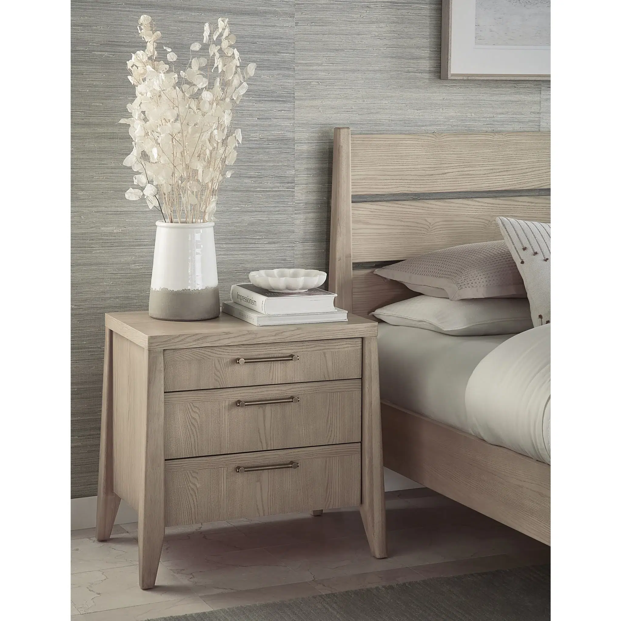 Sumire Three Drawer Natural Ash Wood Nightstand