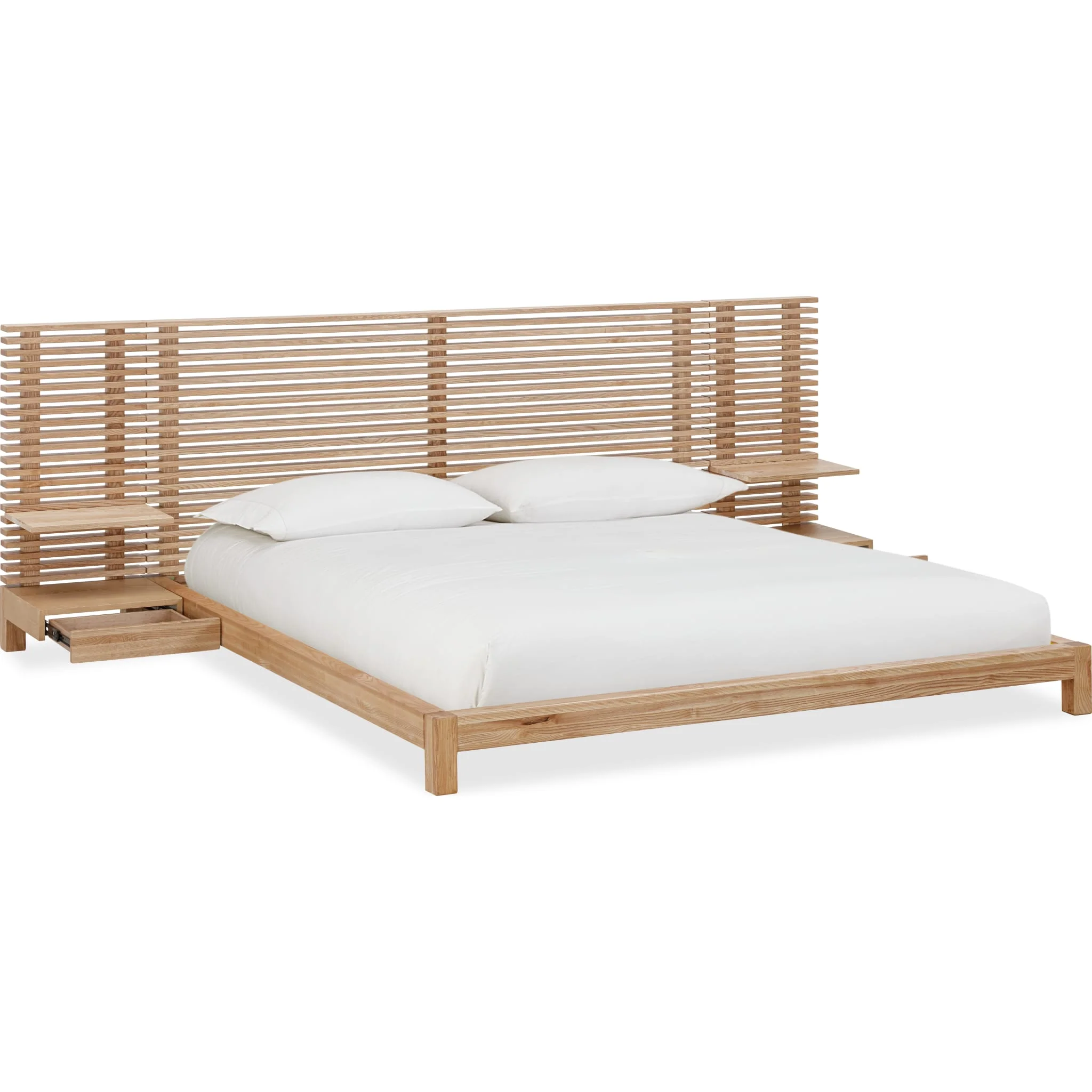 Tanner Scandinavian Light Wood Wall Bed with Integrated Nightstands - Image 4