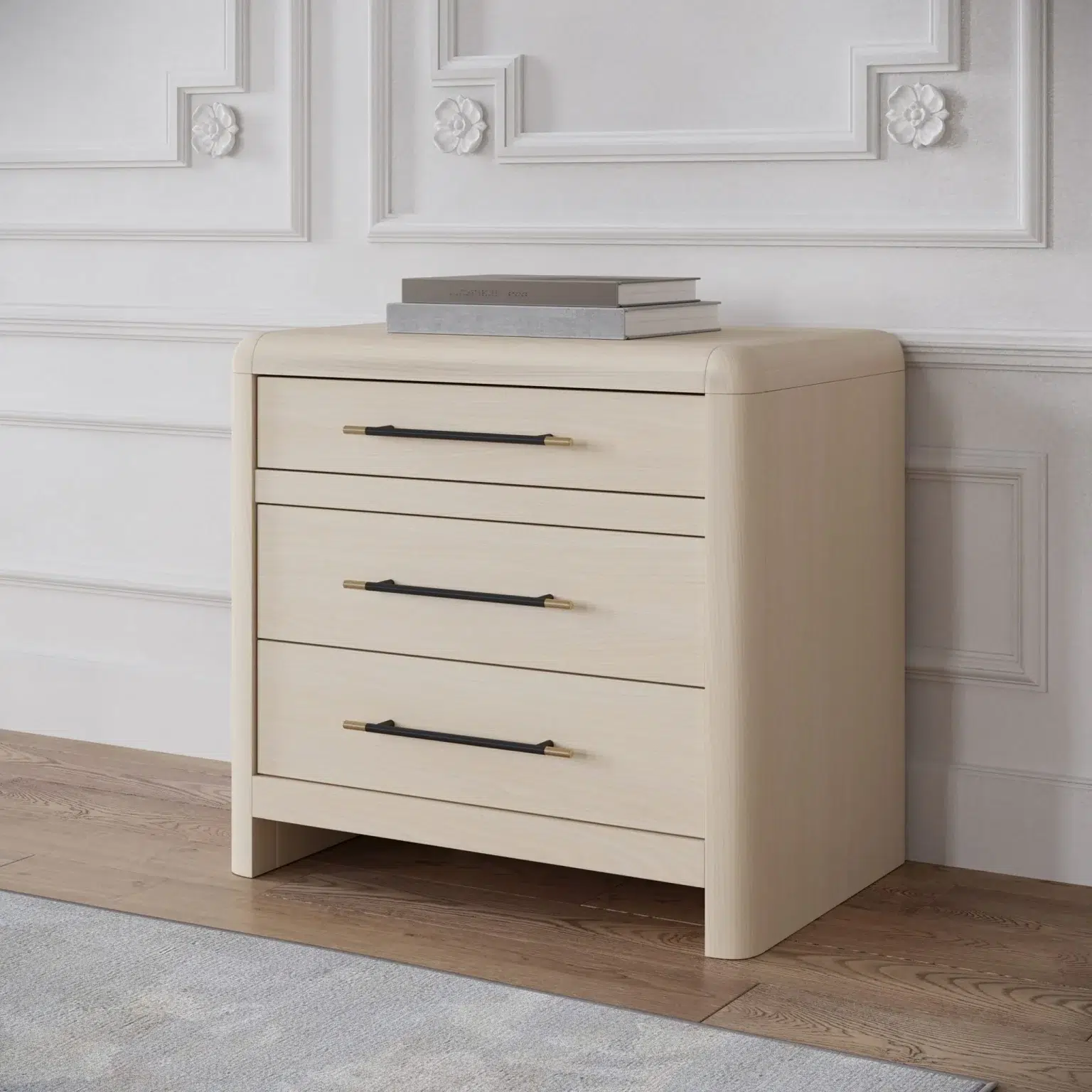 Wallen sand white nightstand with gold tip handles