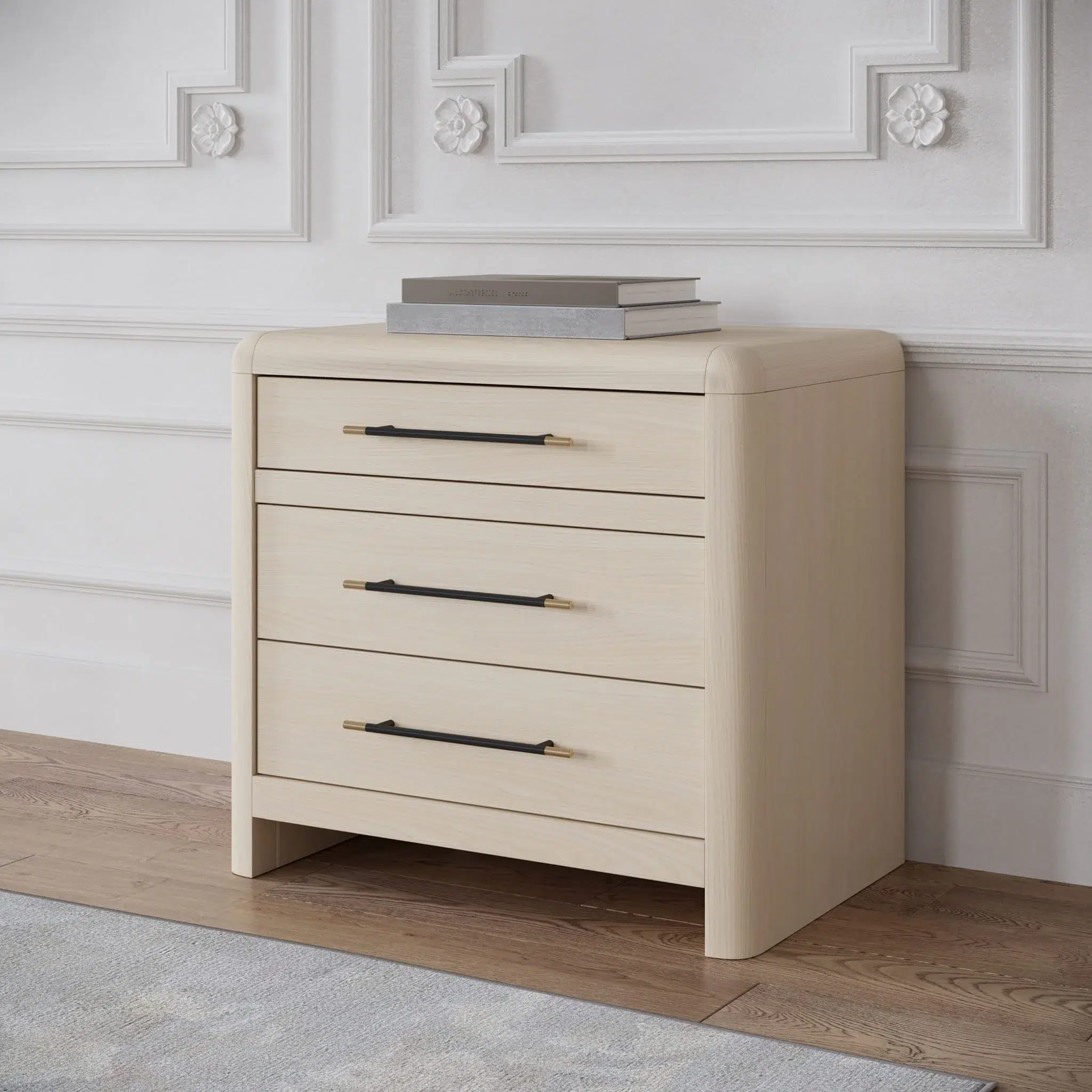 Wallen sand white nightstand with gold tip handles - Image 2