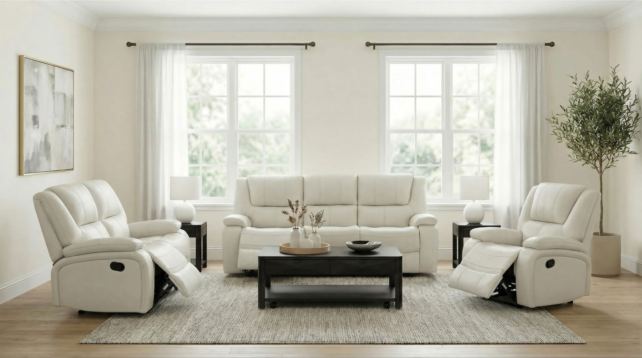Camila White Motion Reclining Leather Sofa Set - Image 3