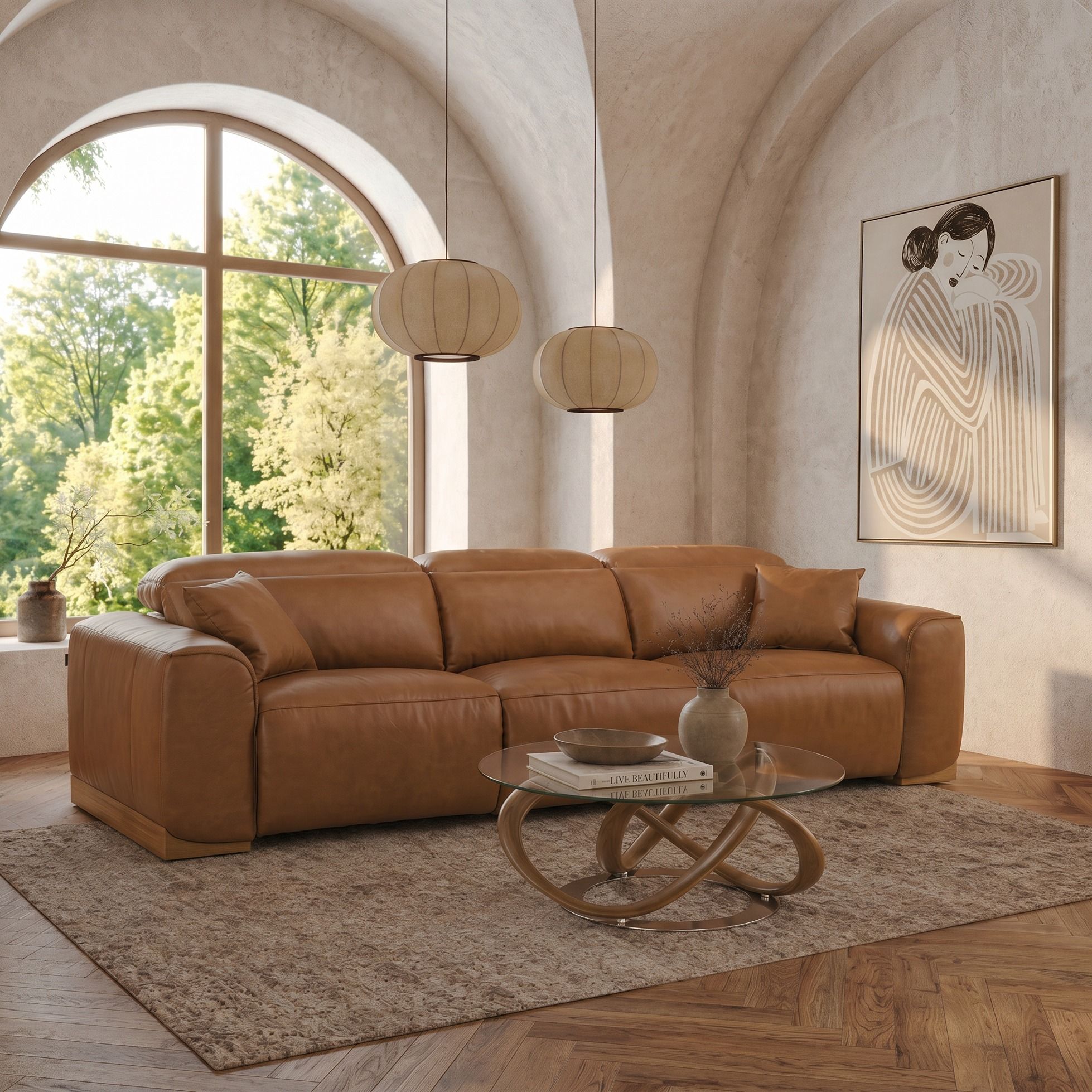Hagerty Brown Genuine Leather Dual Power Recliner Sofa