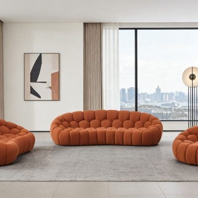 Yolonda Modern Curved Orange Sofa Set