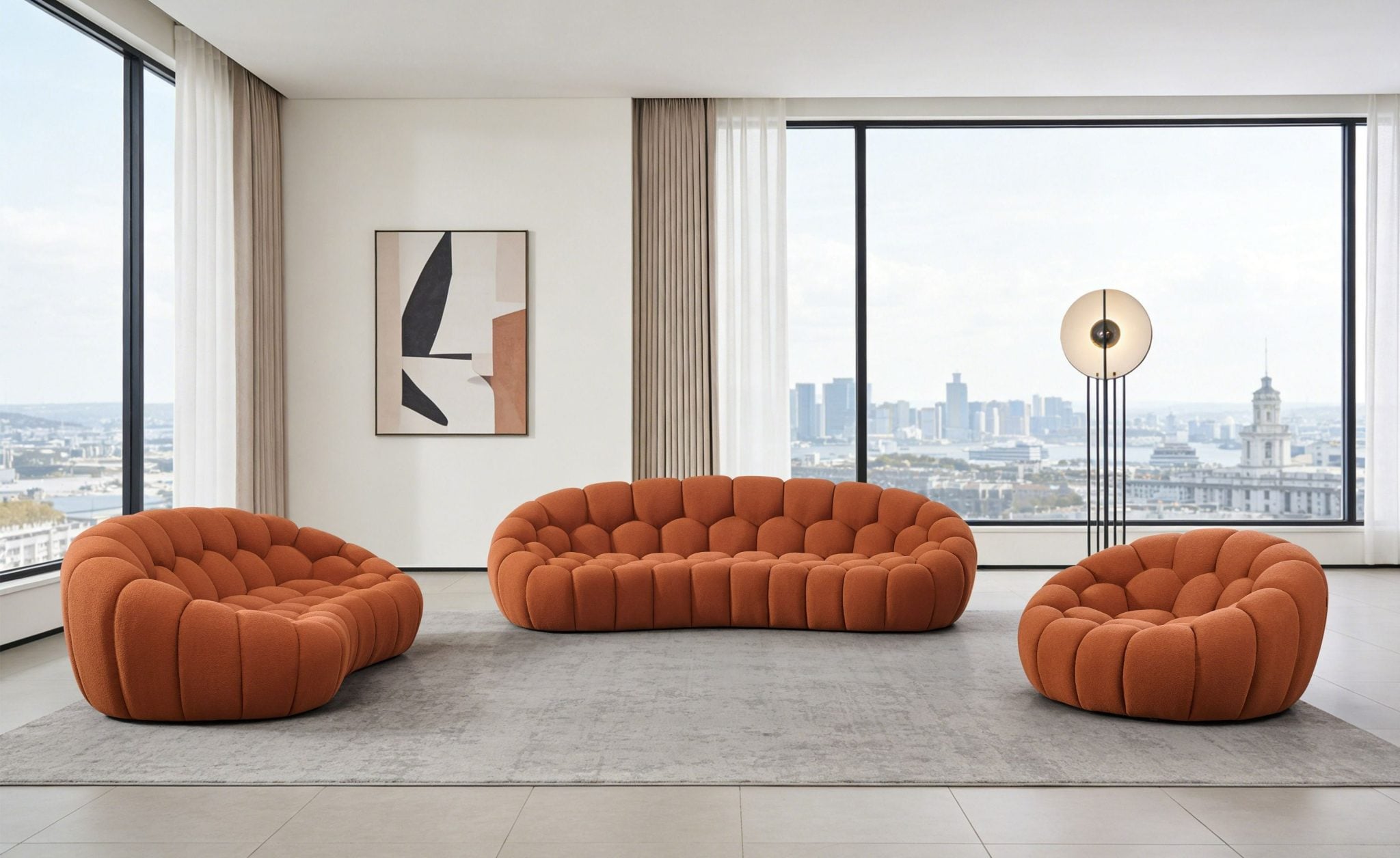 Yolonda Modern Curved Orange Sofa Set