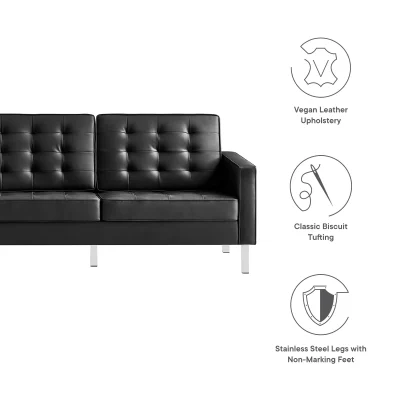 Alternative view of Loft Modern Black Leather Tufted Sofa With Chrome Legs