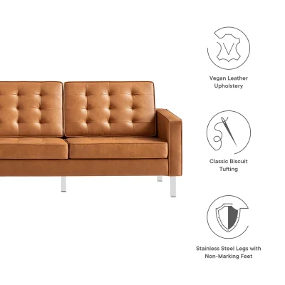 Alternative view of Loft Modern Cognac Leather Tufted Sofa With Chrome Legs