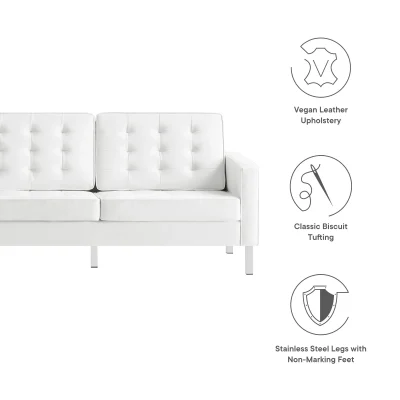 Alternative view of Loft Modern White Leather Tufted Sofa With Chrome Legs