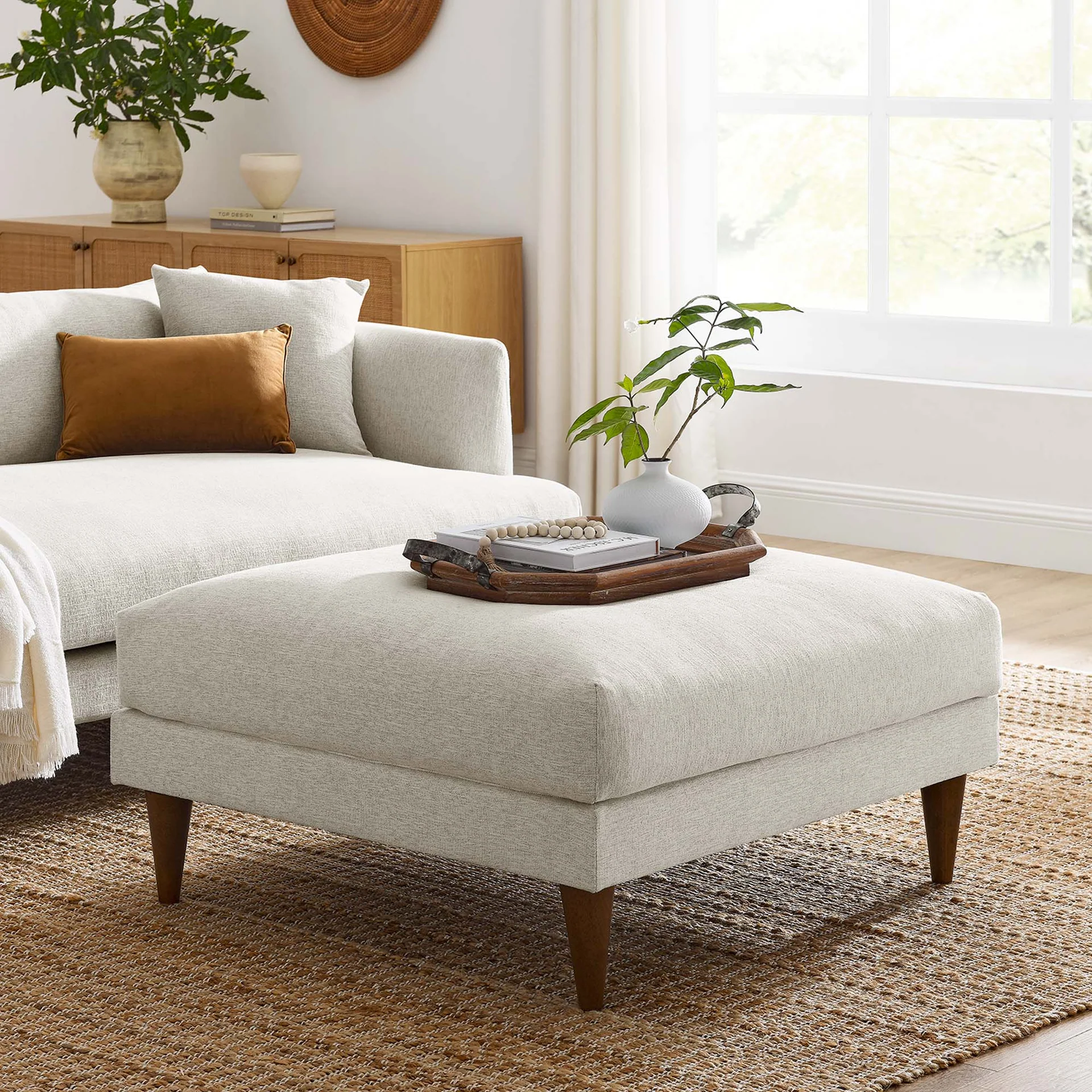 Zoya Ivory Off White Deep Seating Sofa & Ottoman - Image 3