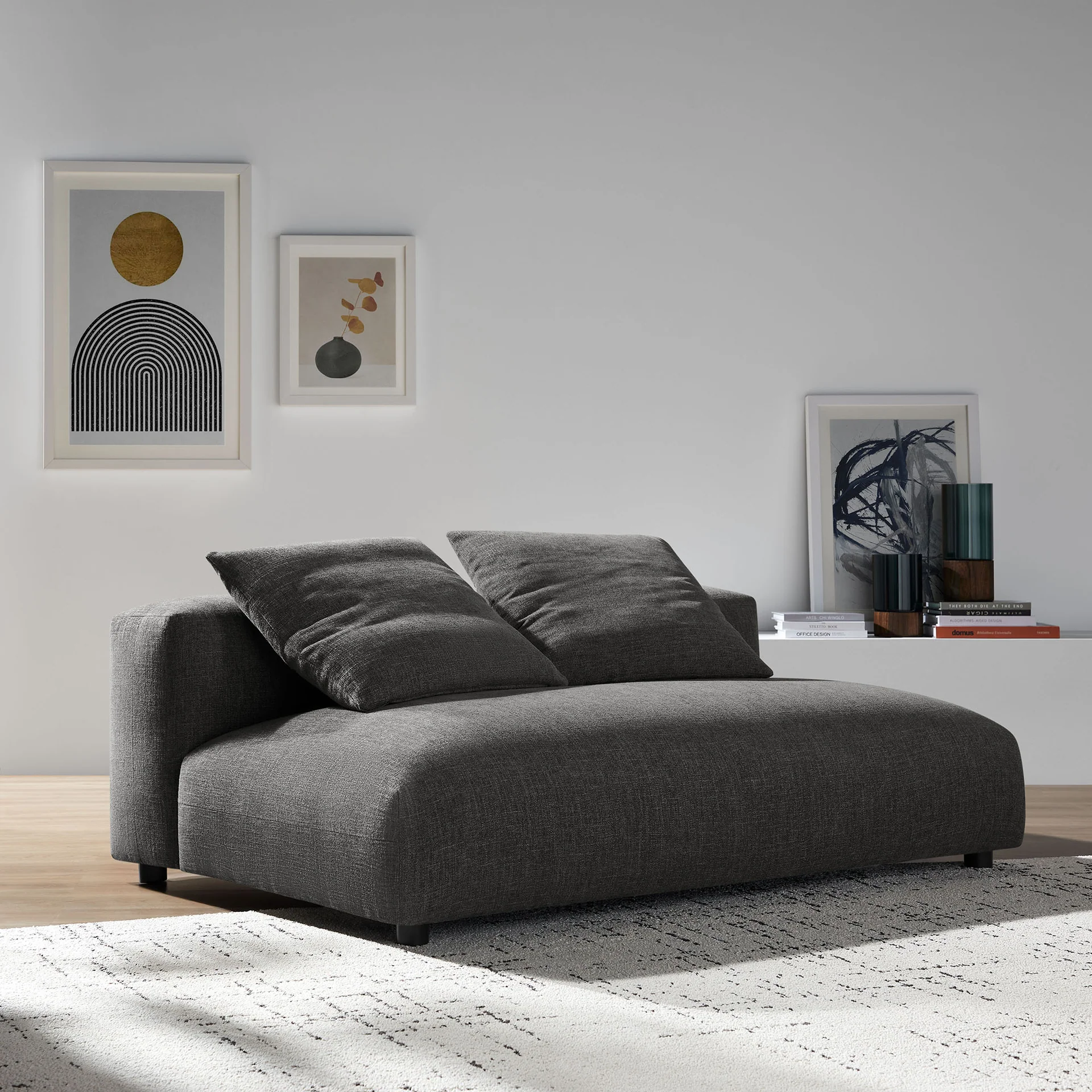 Solace Charcoal Grey Low Profile Pillow Back Sofa - Image 5