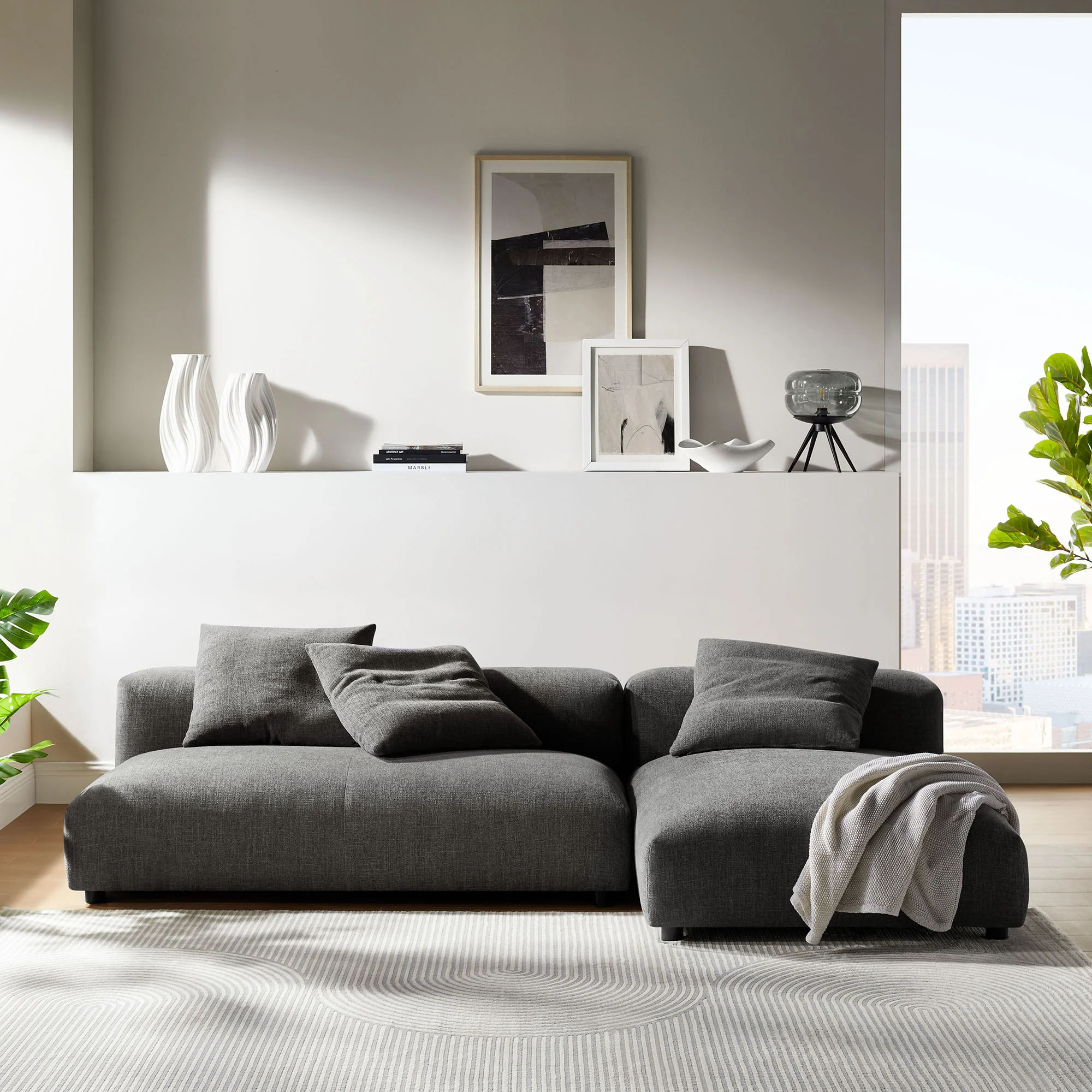 Solace Charcoal Grey Low Profile Pillow Back Sofa - Image 6
