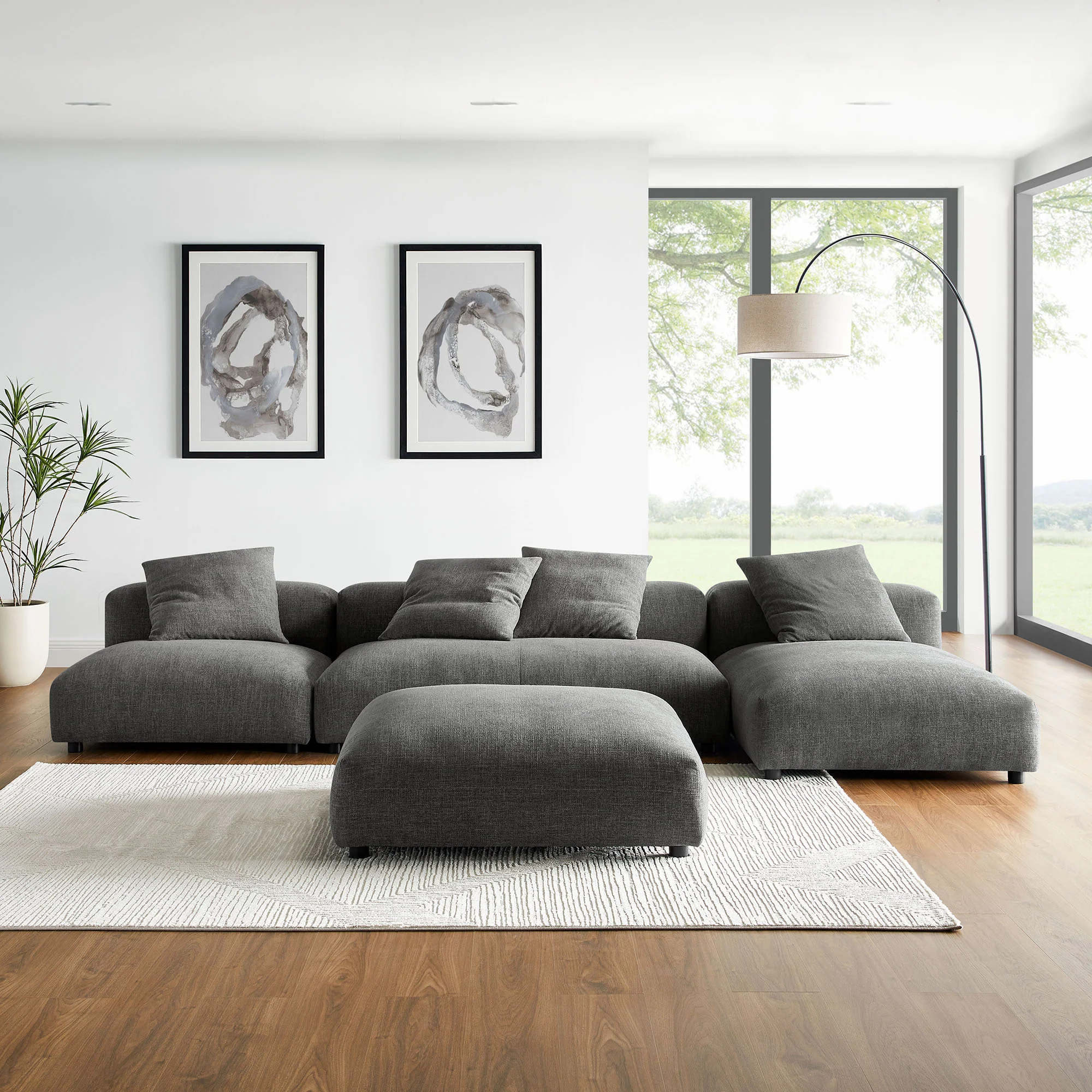 Solace Charcoal Grey Low Profile Pillow Back Sofa