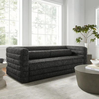 Relle Dark Gray Channel tufted boucle sofa set