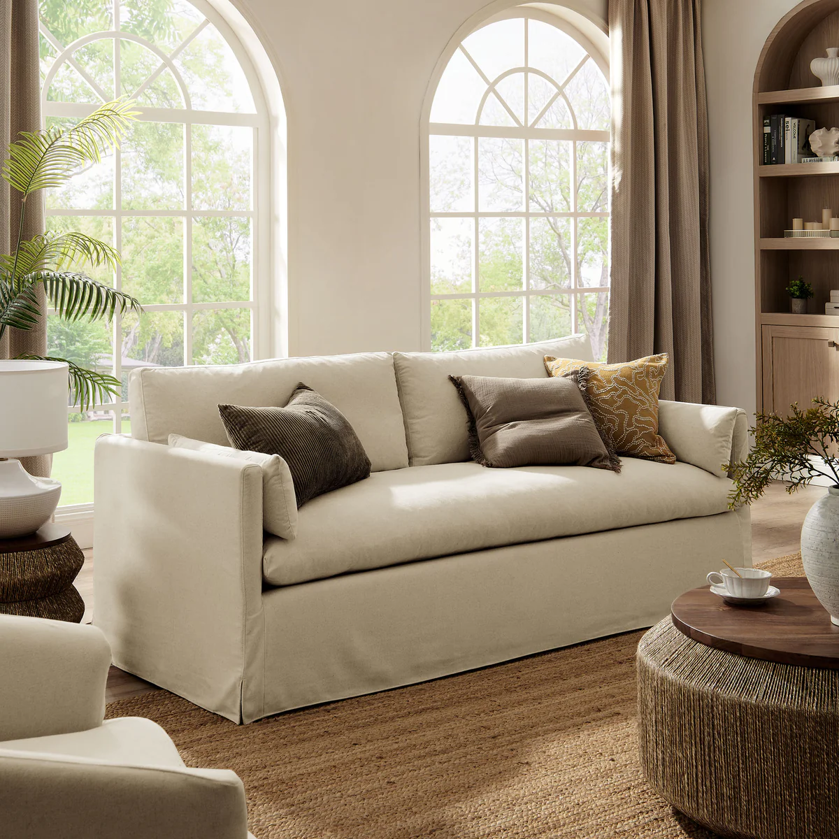 Well Fleet Beige Soft Linen Sofa With Slipcover