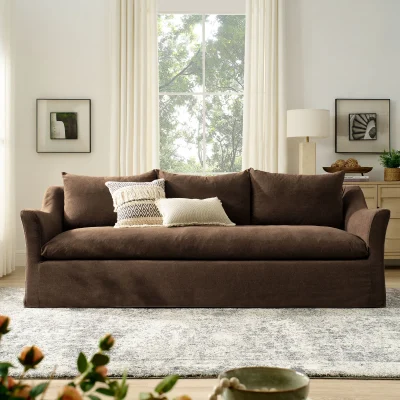 Somerset Deep Seating Brown Soft Linen Sofa
