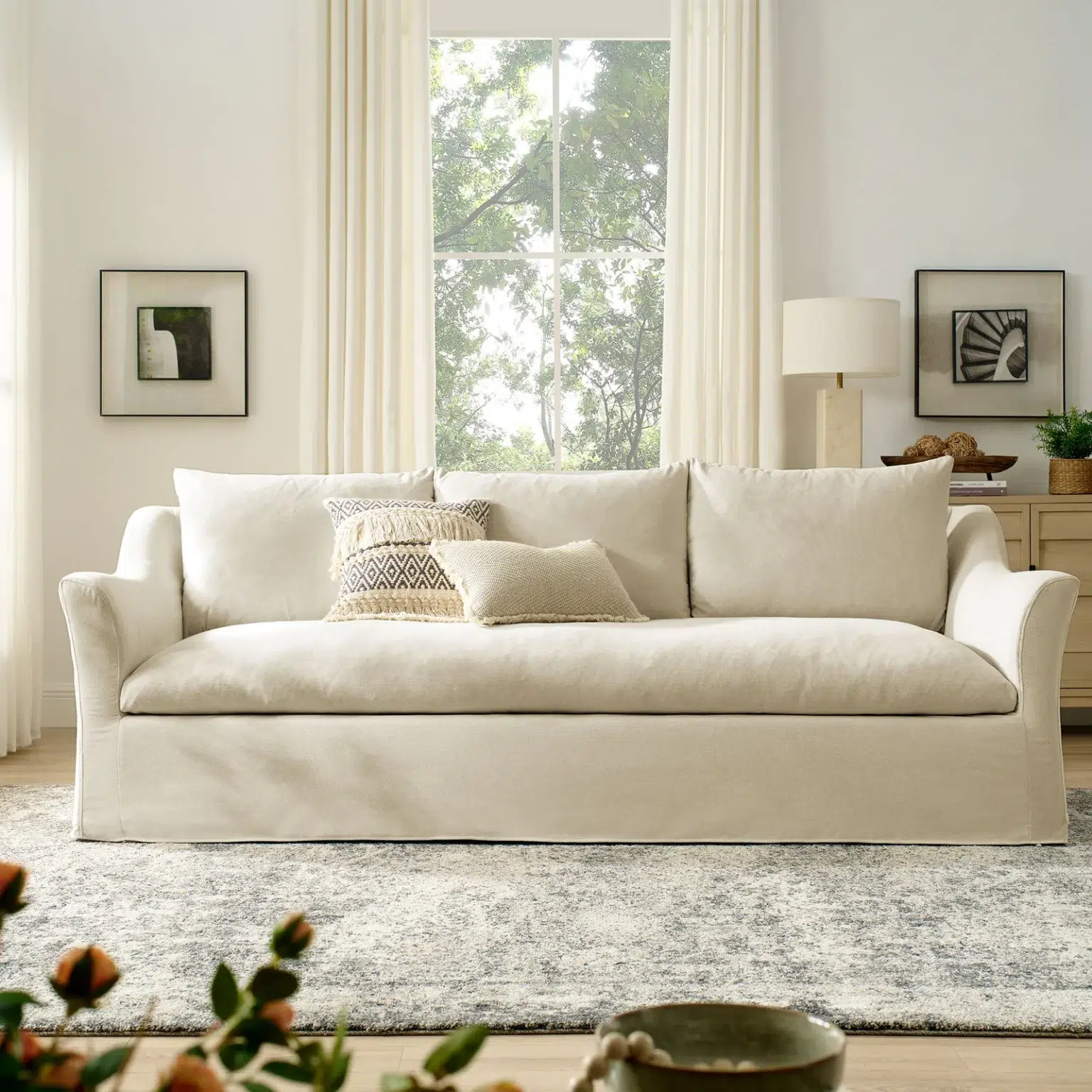 Somerset Deep Seating Beige Soft Linen Sofa