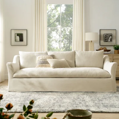 Somerset Deep Seating Beige Soft Linen Sofa