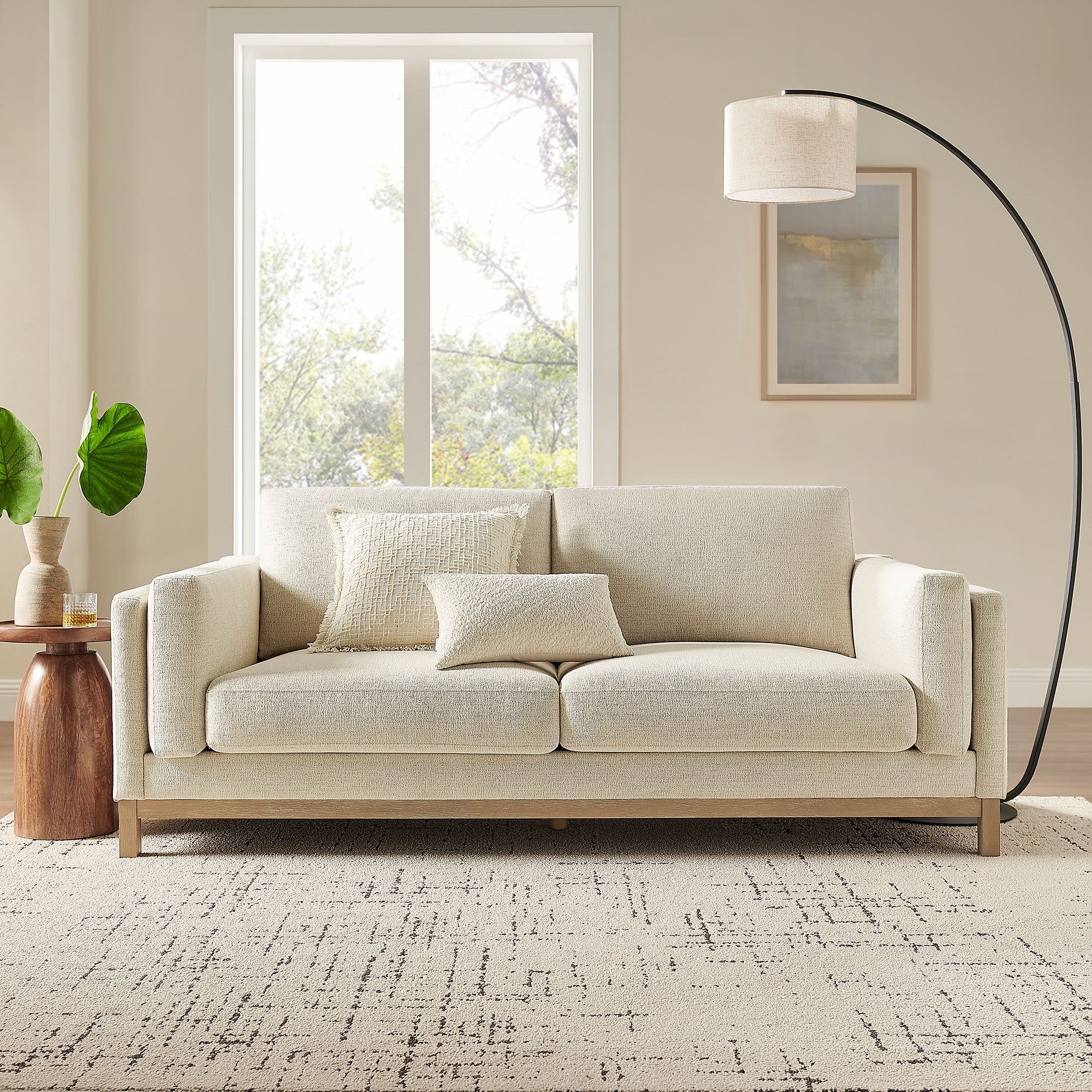 Roscoe Modern Beige Ivory fabric Sofa Set