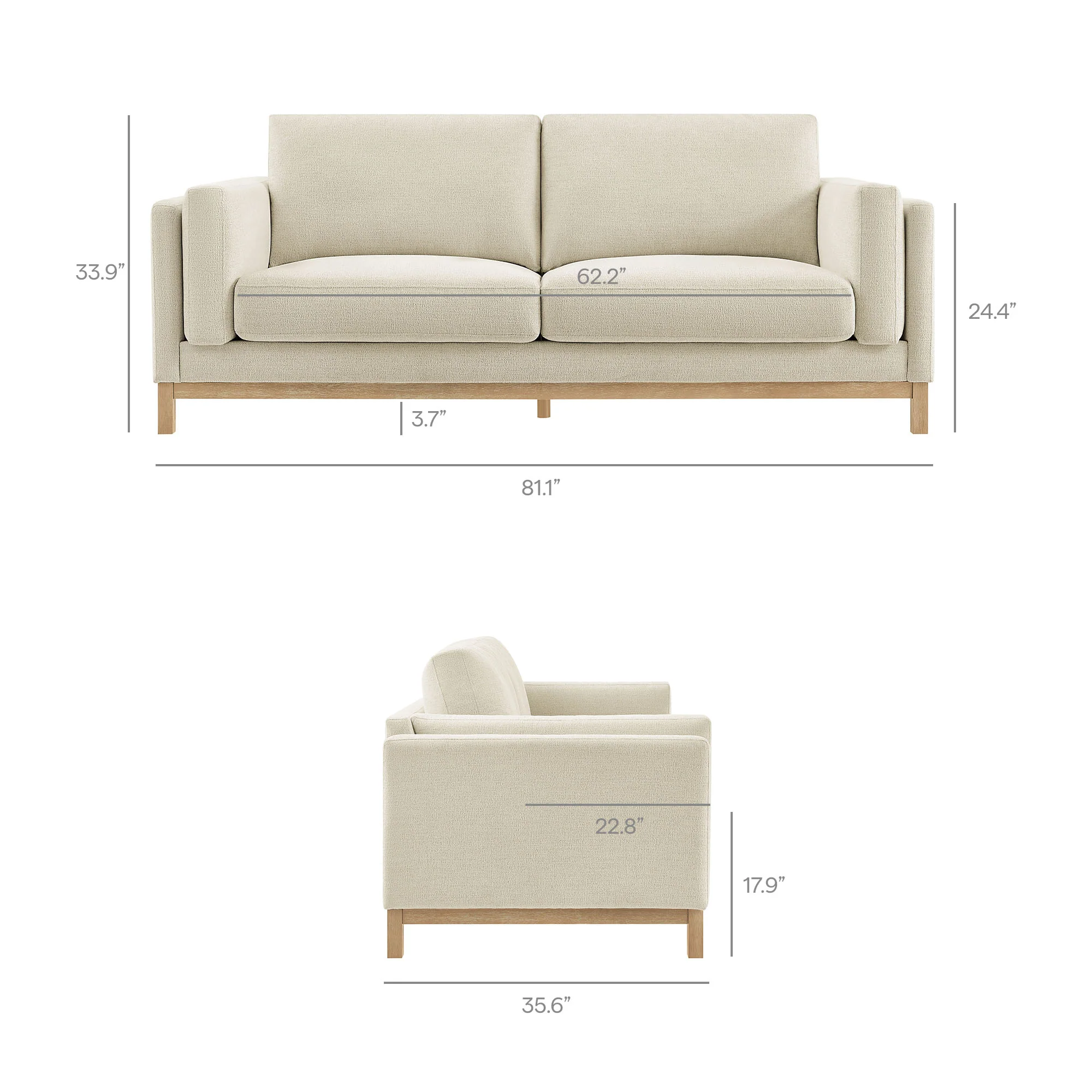 Roscoe Modern Beige Ivory fabric Sofa Set - Image 4