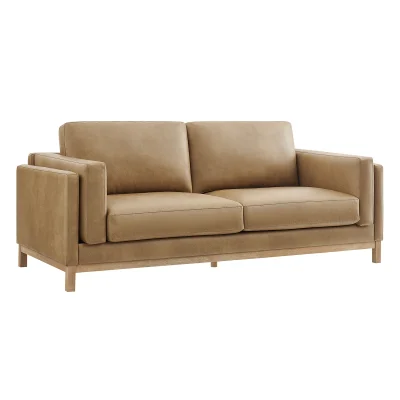 Alternative view of Roscoe Light Brown Vegan Leather & Solid Wood Sofa