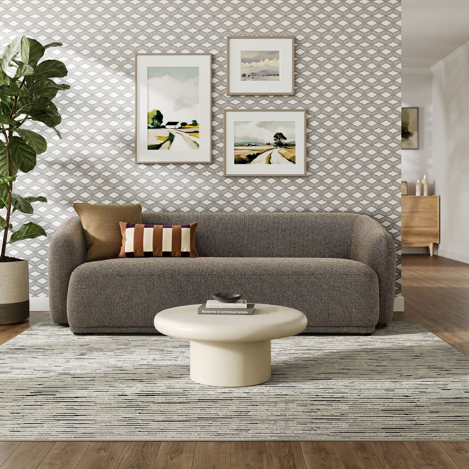 Monica Modern Curved Earth Tone Boucle sofa