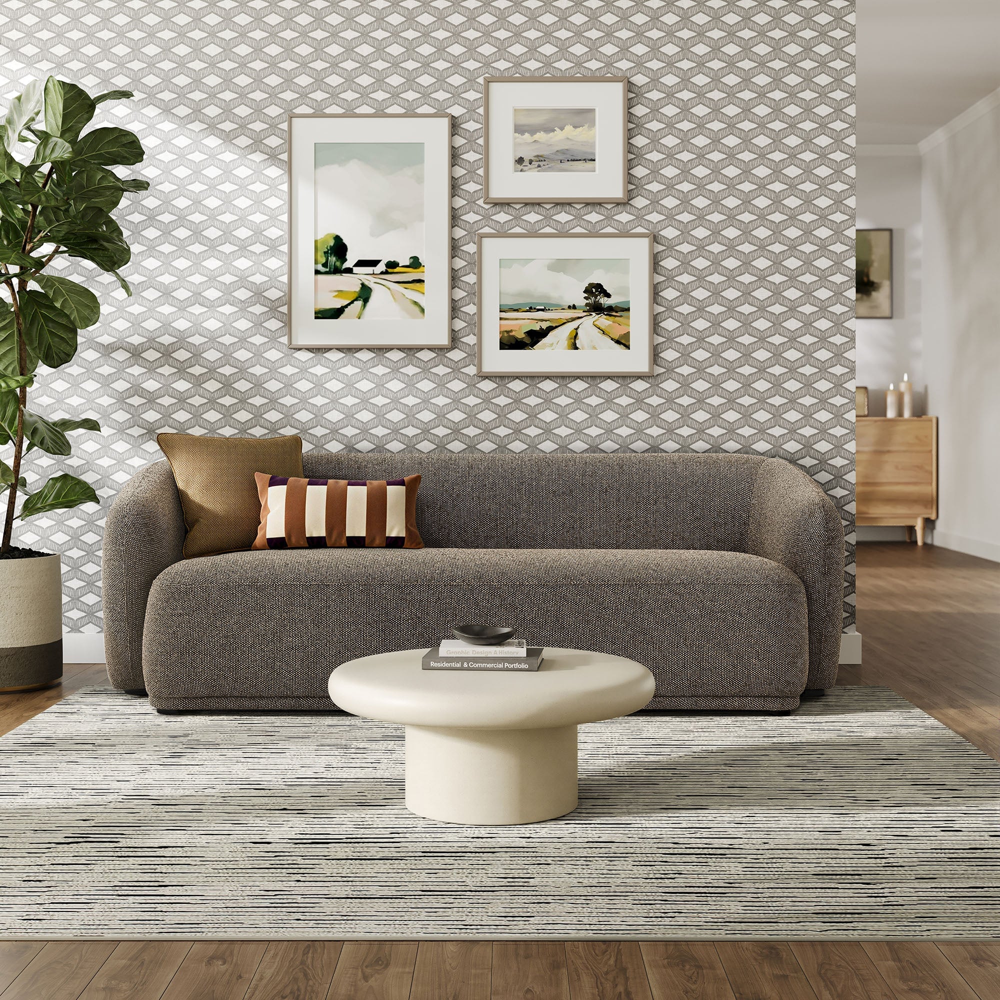 Monica Modern Curved Earth Tone Boucle sofa