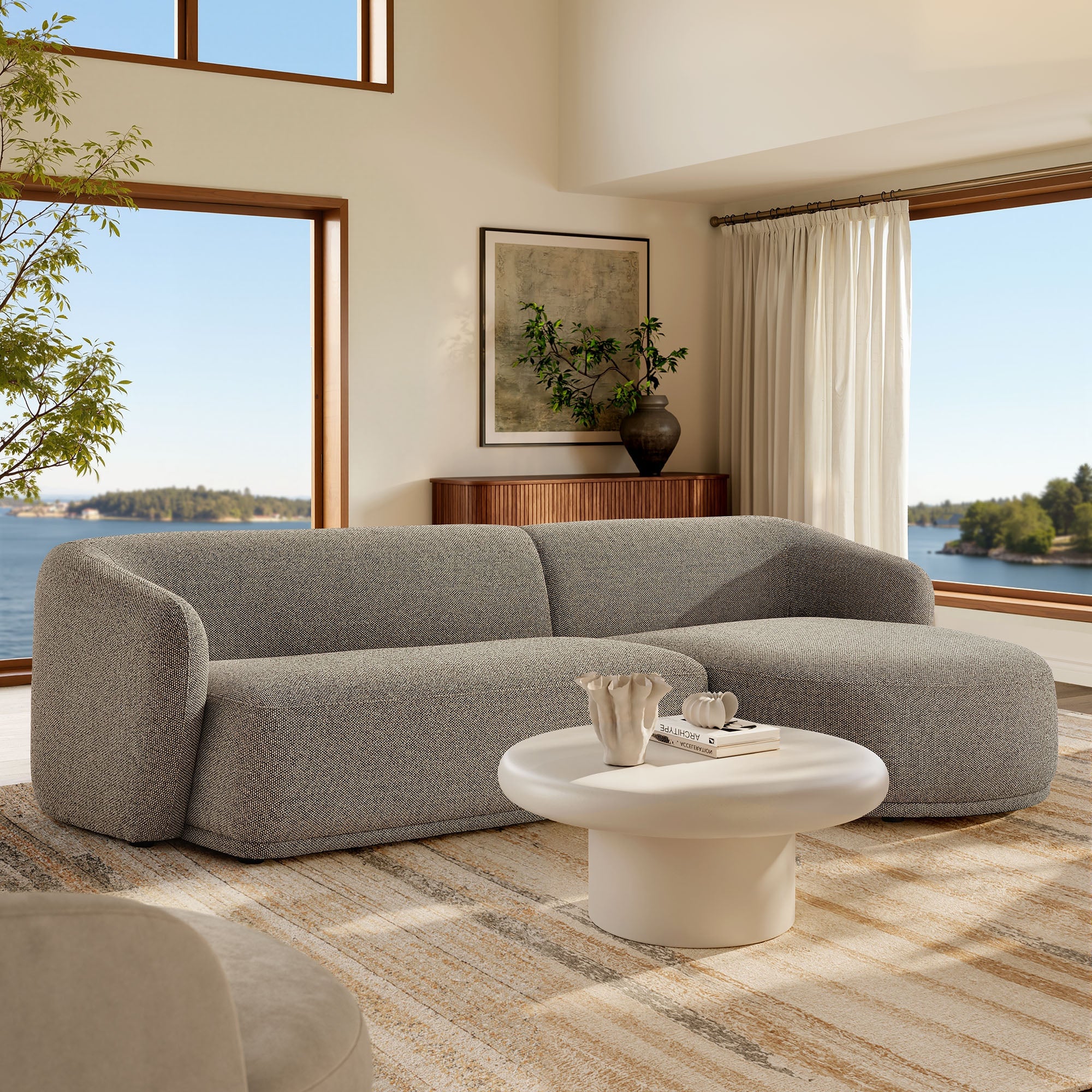 Monica Modern Curved Boucle Sofa With Chaise