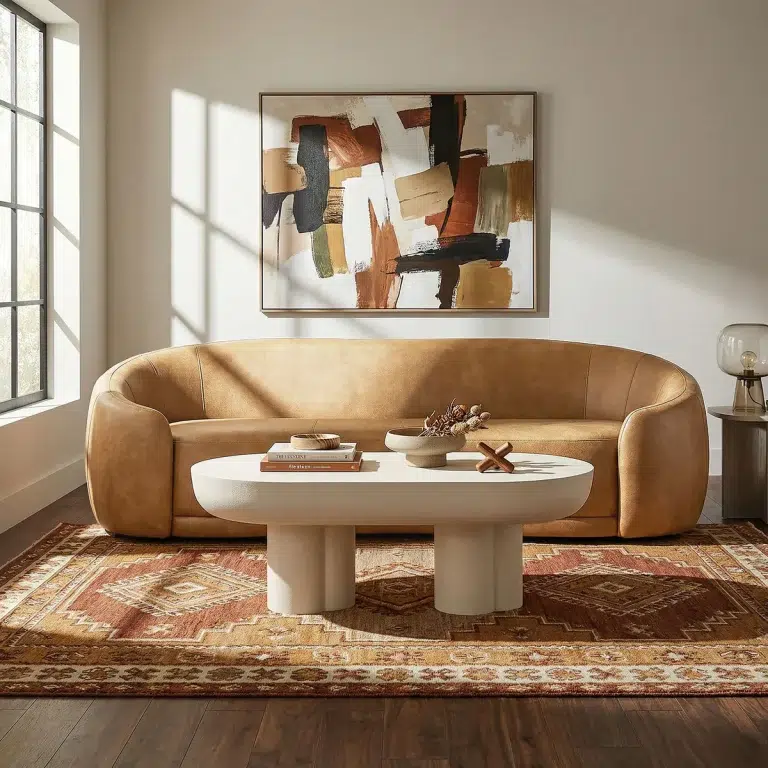 Contessa Curved Cognac Leather sofa